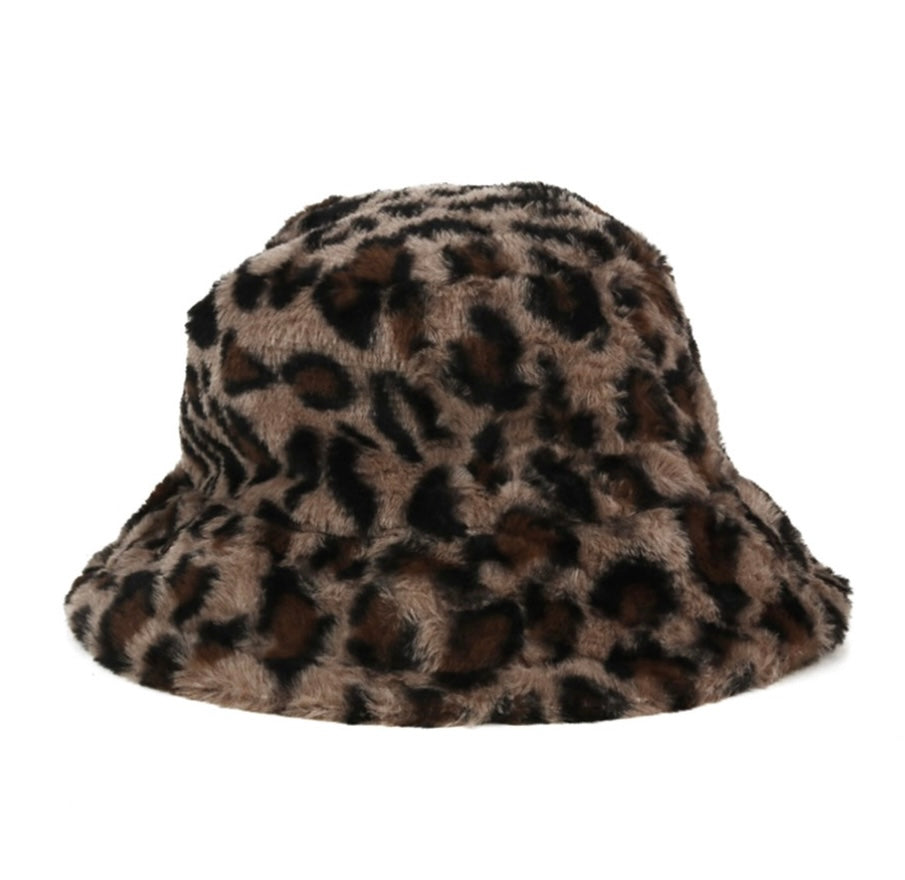 Leopard Print Fur Bucket Hat