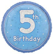 Blue 5th Birthday Round Foil Balloon