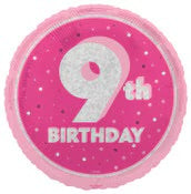 Pink 9th Birthday Round Foil Balloon