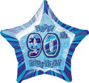 Glitz Blue 90th Birithday Star Foil Balloon