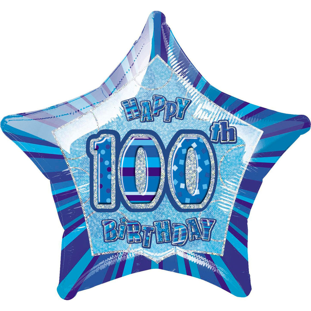 Glitz Blue 100th Birthday Star Foil Balloon