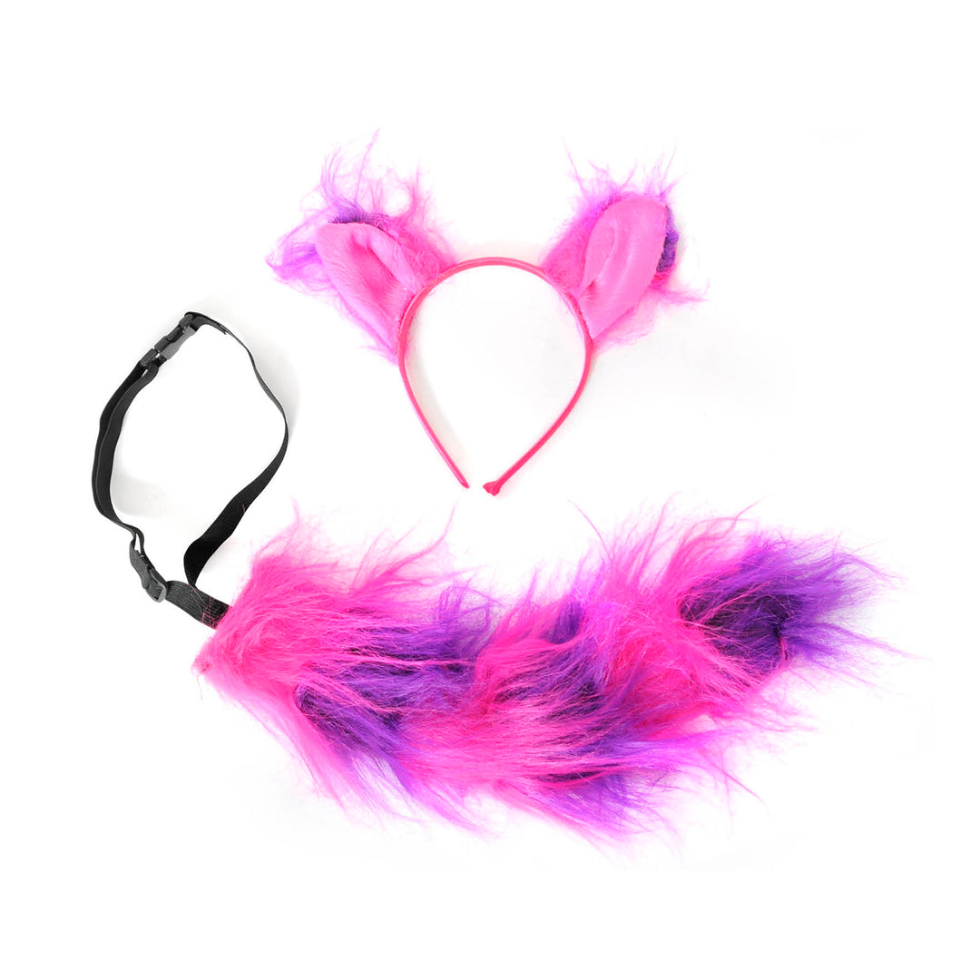 Grinning Cheshire Cat Ears Headband & Tail Set
