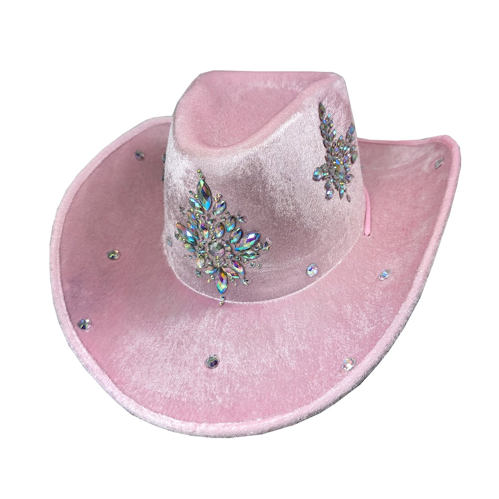 Pink Cowboy Hat with Centred Crystal Design & Scattered Crystals