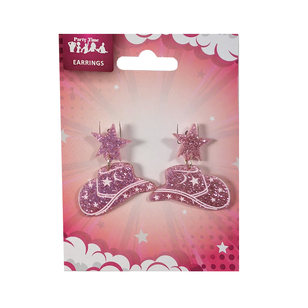 Deluxe Glitter Cowgirl Hat Earrings