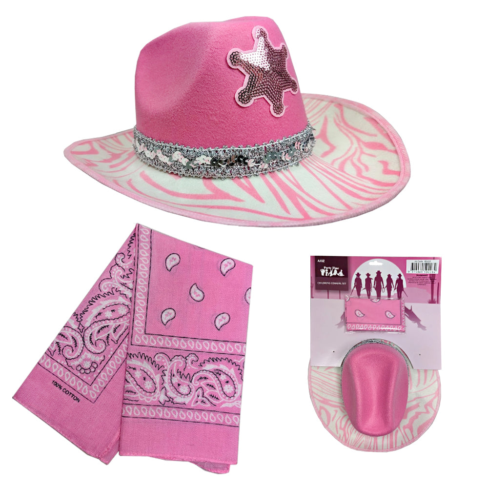 Pink Cowgirl Hat & Bandana Set