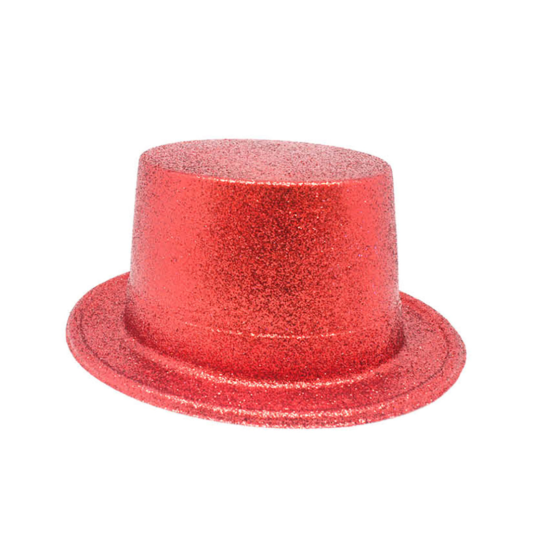 Plastic Glitter Top Hat Red