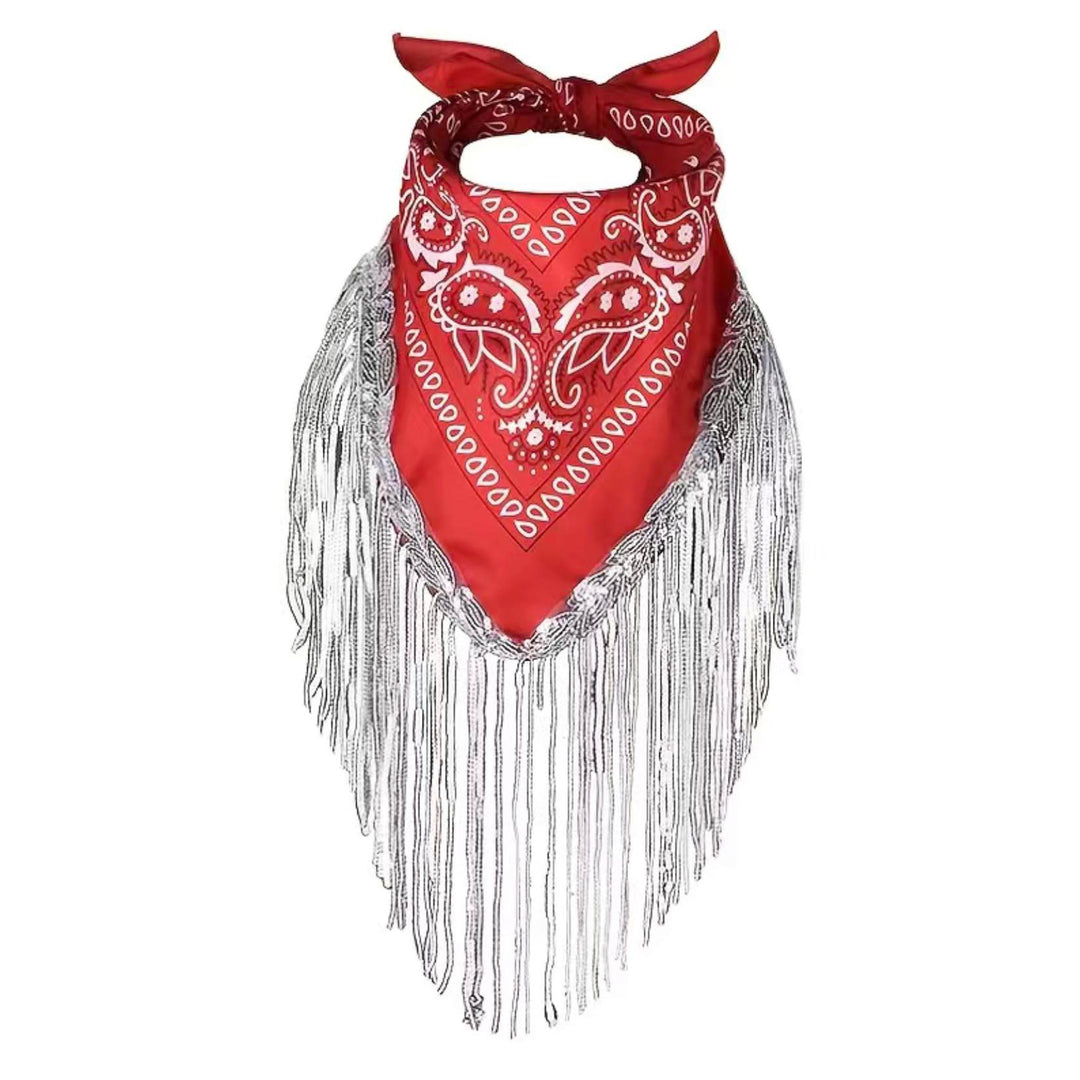 Red Festival Bandana with Silver Fringe