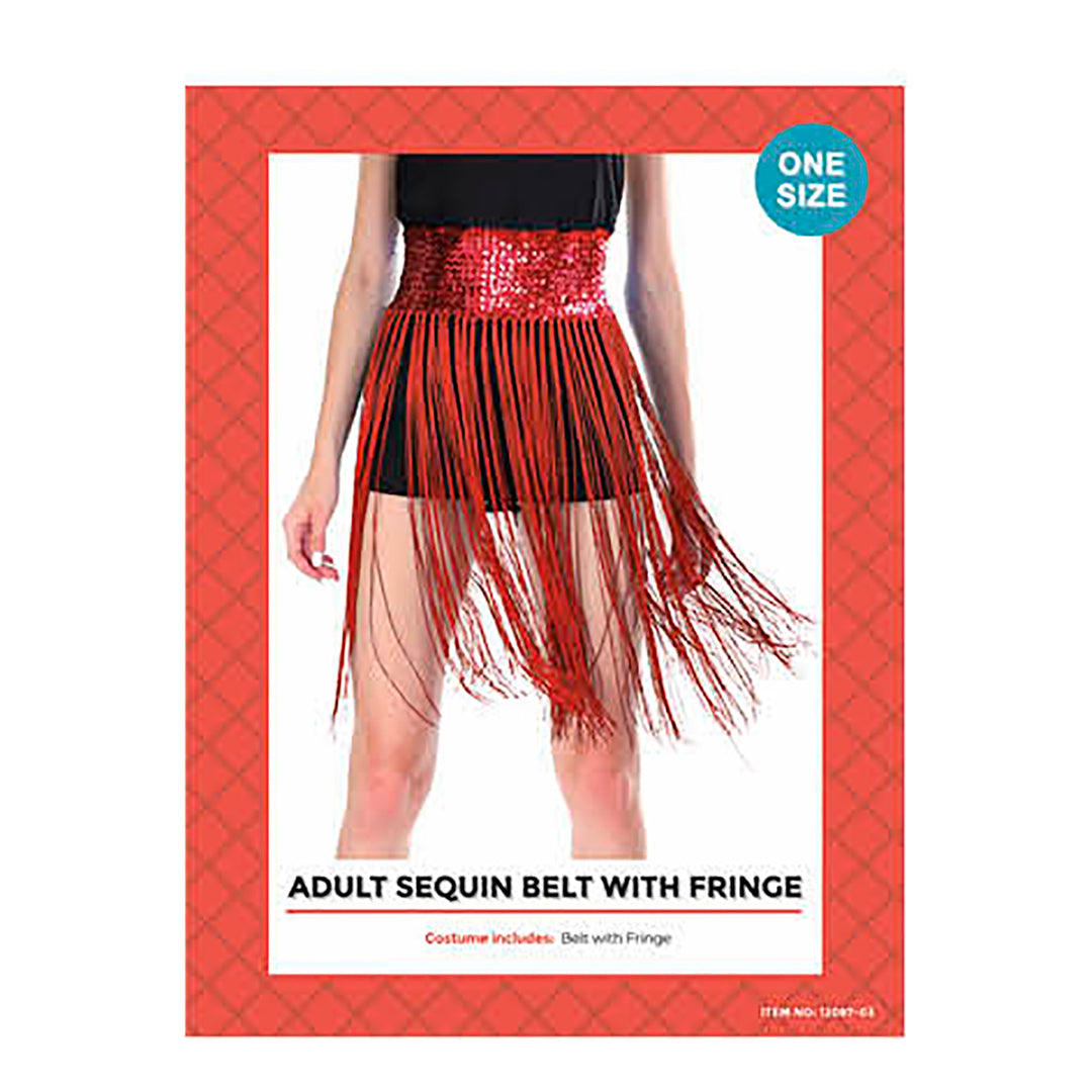 Sequin Belt with Fringing, Red