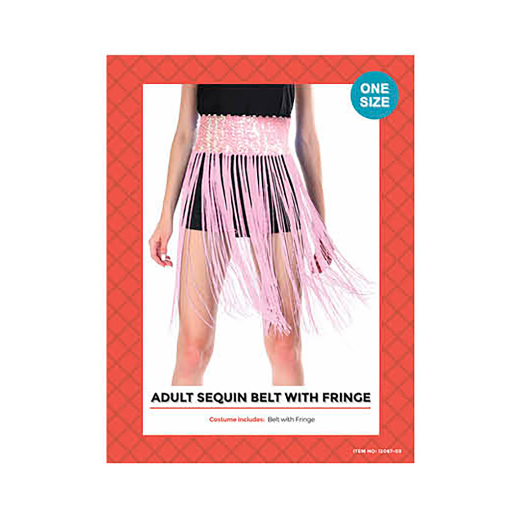 Sequin Belt with Fringing, Light Pink