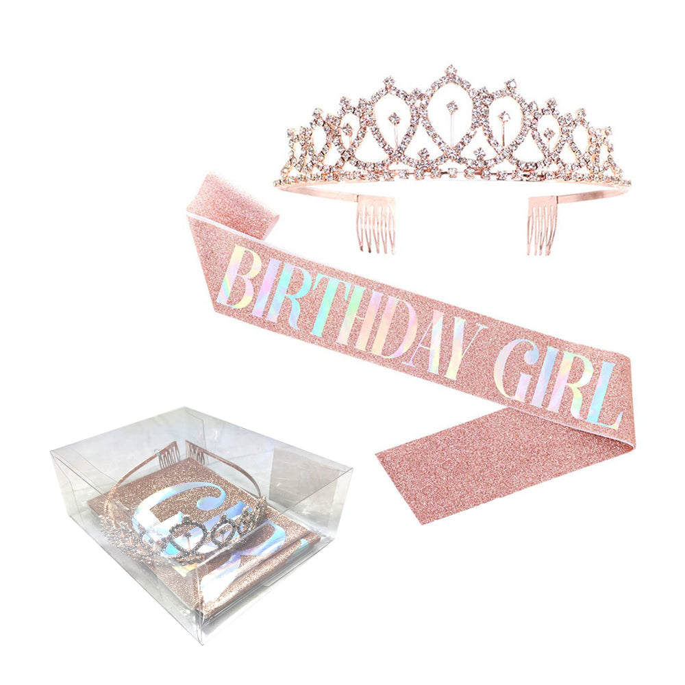 Birthday Girl Tiara & Sash Set - Rose Gold