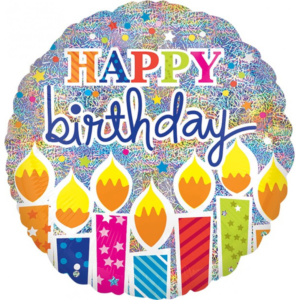 Holographic Shimmer Happy Birthday Candles Balloon