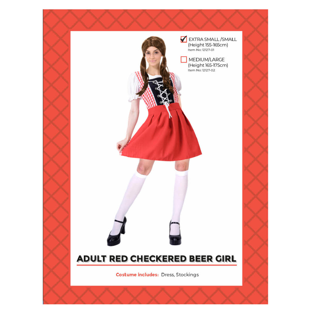 Adult Beer Girl Red Check Costume