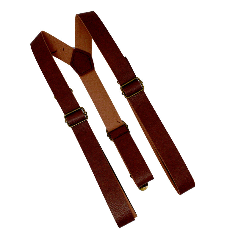 Leather Look Brown Suspenders