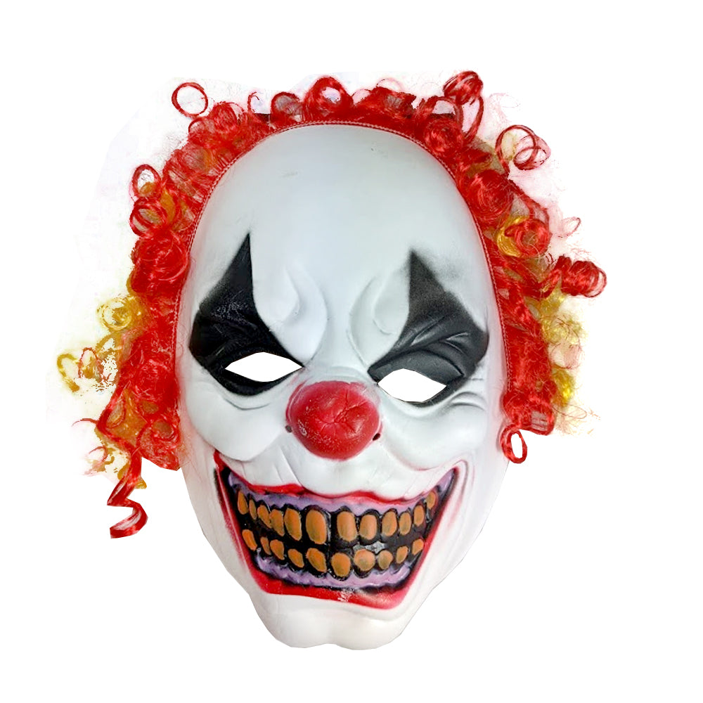 Clown Mask with Curly Red and Yellow Hair