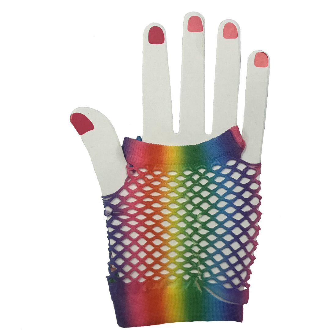 Rainbow Fishnet Gloves - Short