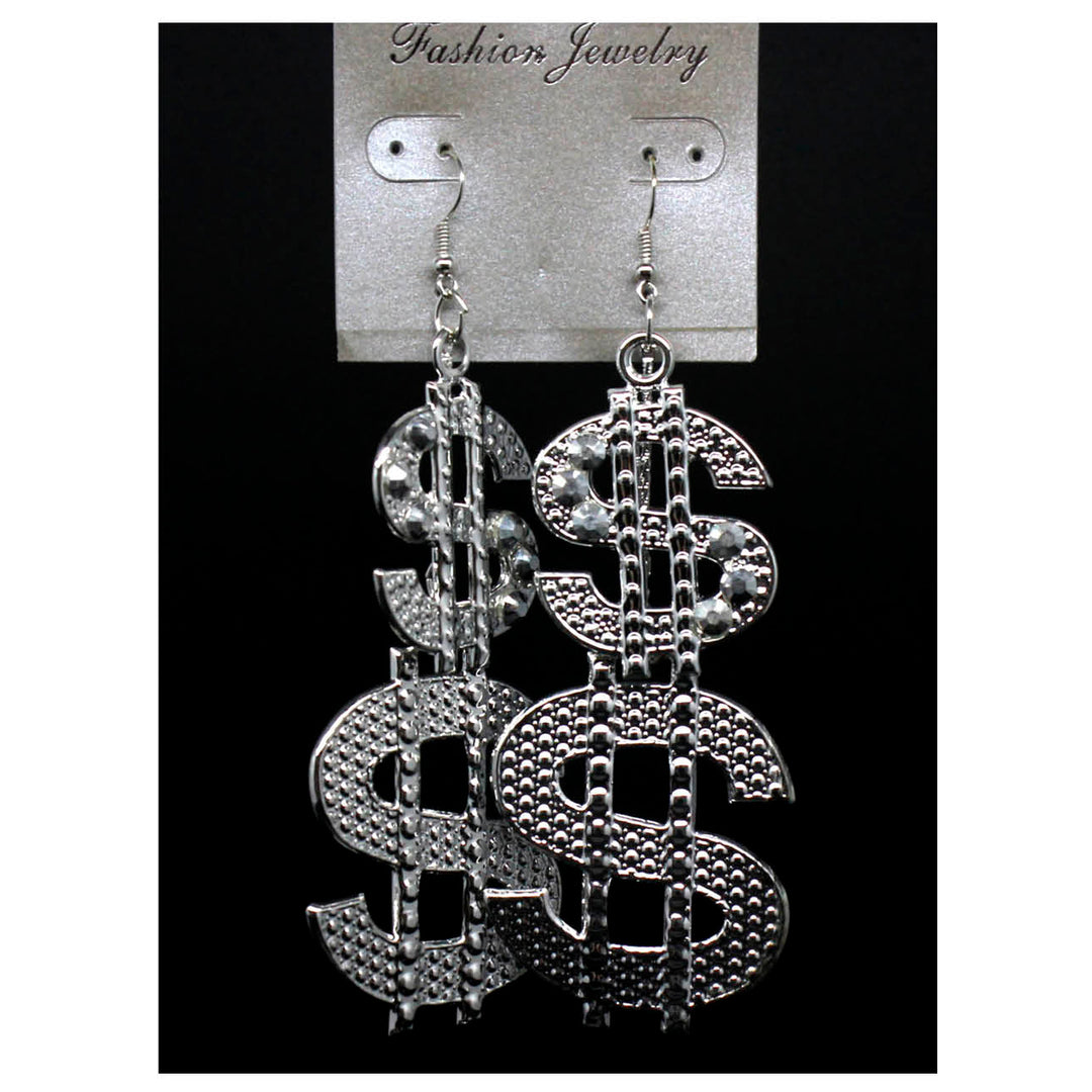 Dollar Sign Earrings Silver
