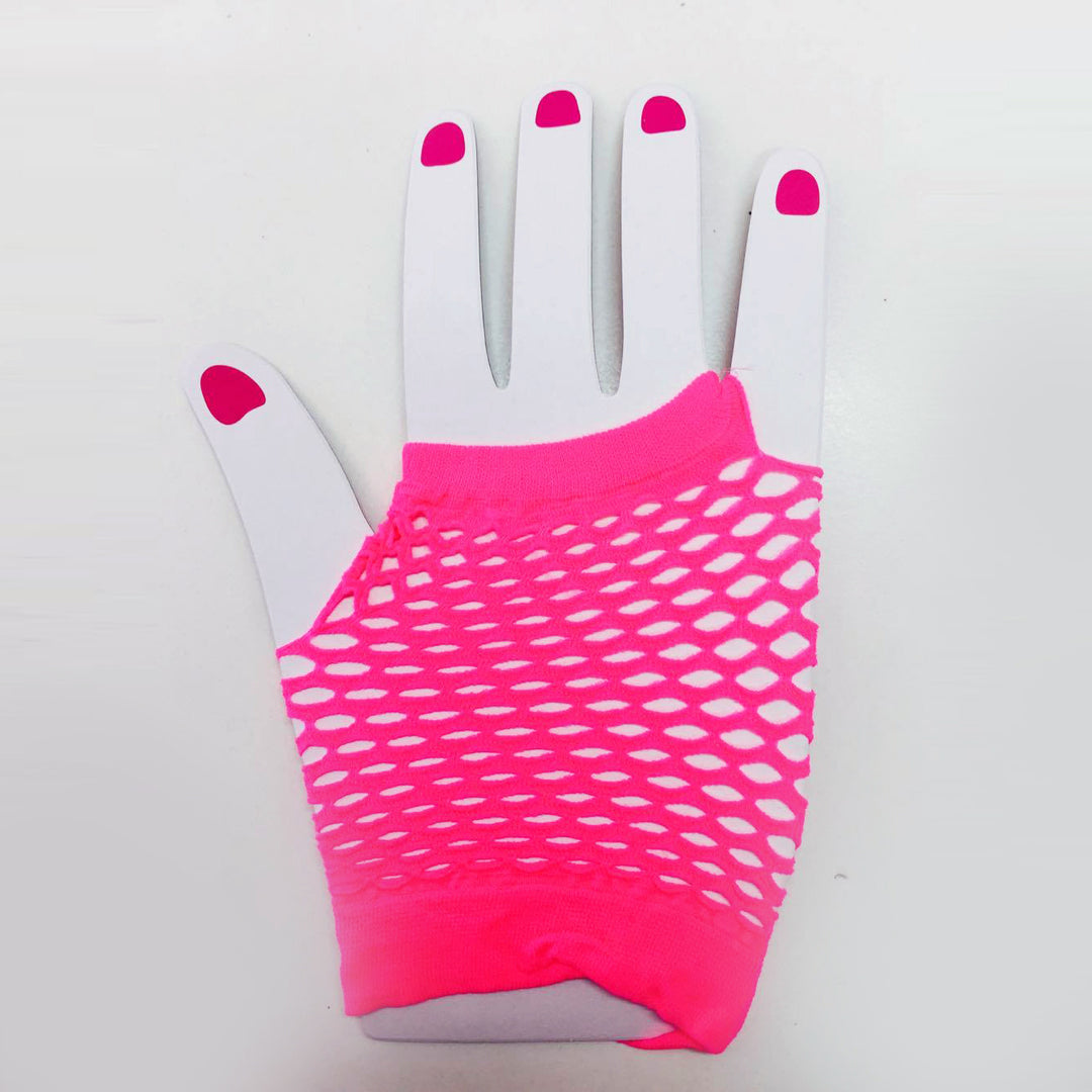 Fluro Pink Fishnet Gloves Short