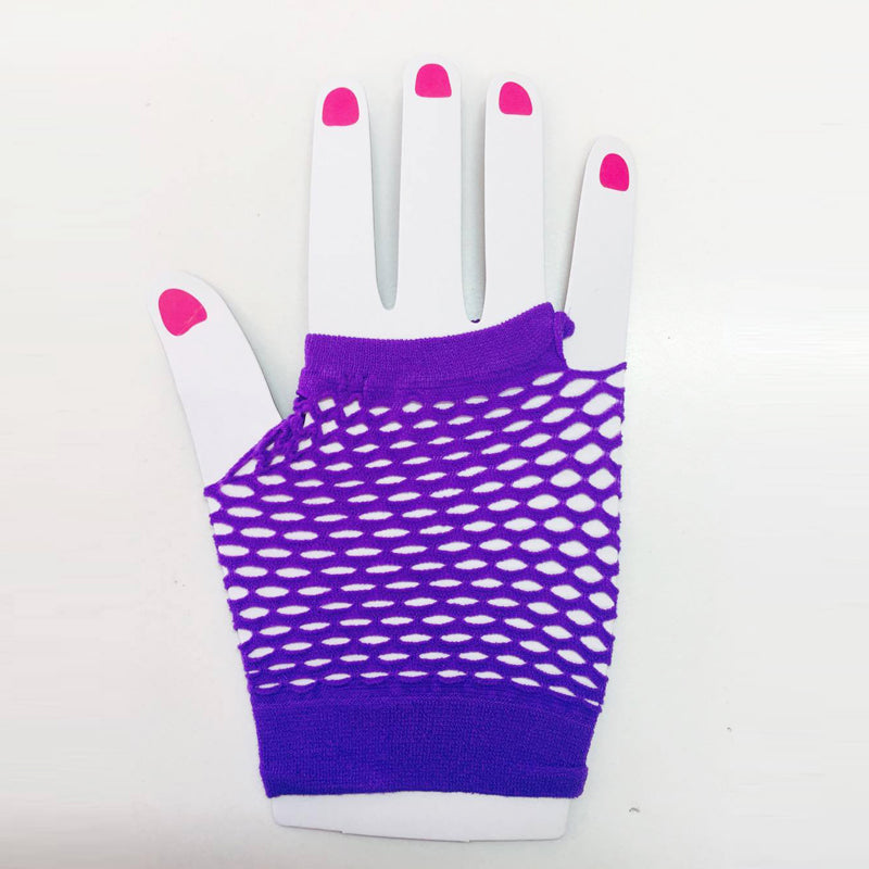 Purple Fishnet Gloves Short