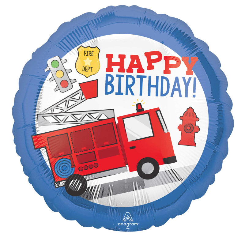 First Responder Fire Truck Happy Birthday Foil Balloon