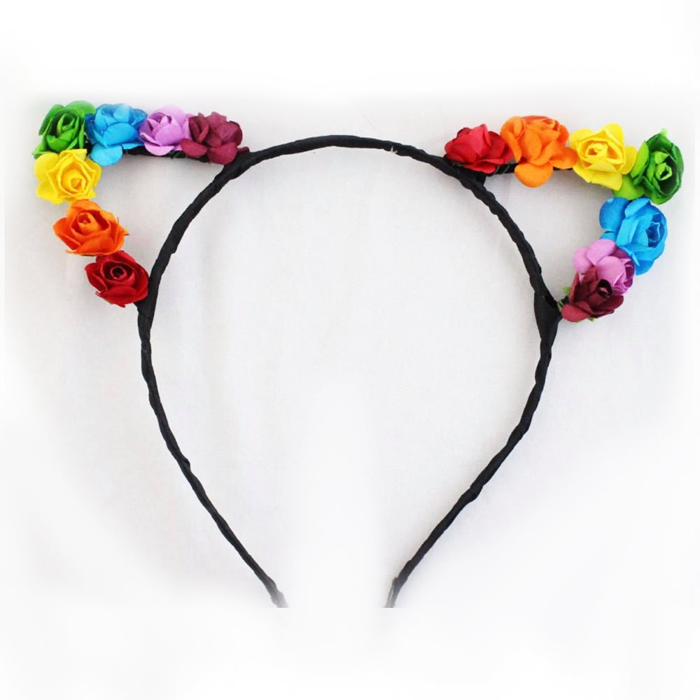 Rainbow Flower Cat Ears Headband