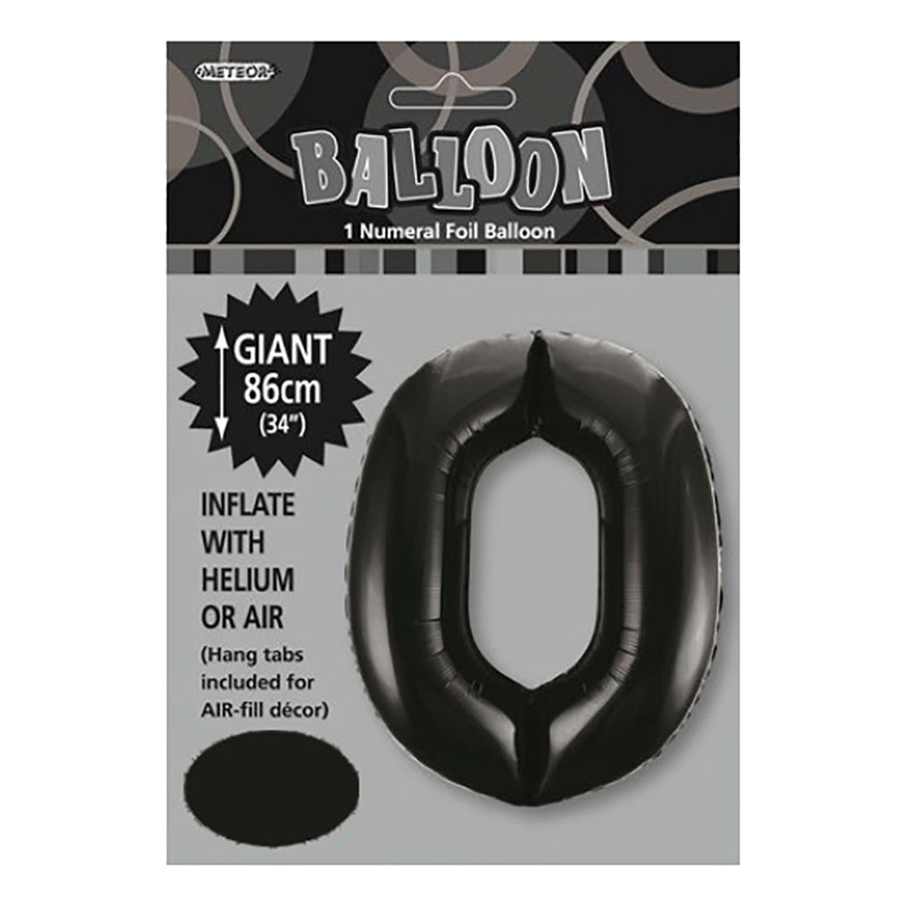 Black Giant Number 0 Foil Balloon