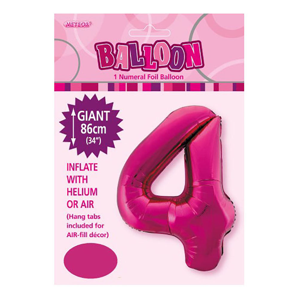 Hot Pink Giant Number 4 Foil Balloon