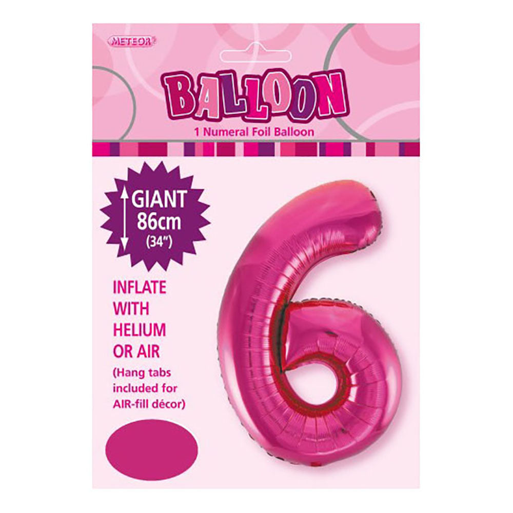 Hot Pink Giant Number 6 Foil Balloon