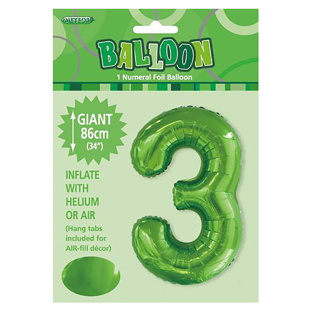 Lime Green Giant Number 3 Foil Balloon
