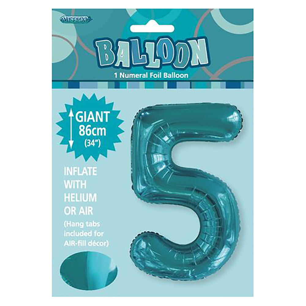Caribbean Teal Giant Number 5 Foil Balloon