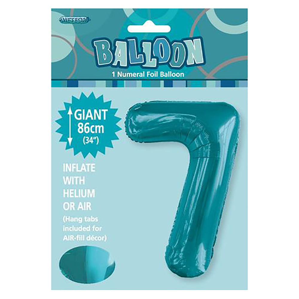 Caribbean Teal Giant Number 7 Foil Balloon