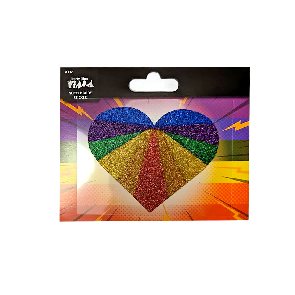 Glitter Rainbow Heart Shaped Body Sticker
