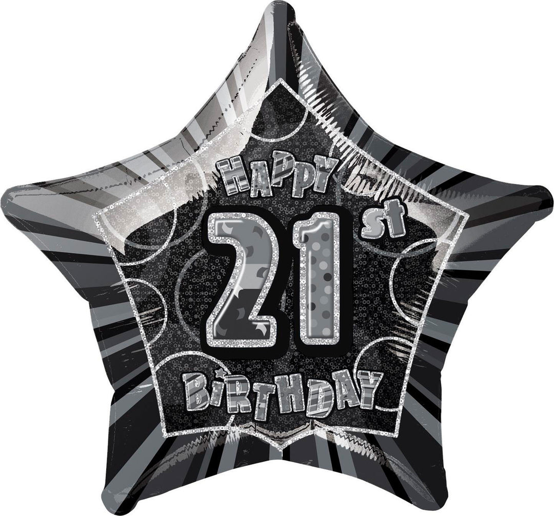 Glitz Black And Silver 21st Birthday Star Foil Balloon