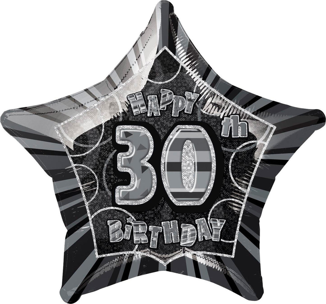 Glitz Black And Silver 30th Birthday Star Foil Balloon