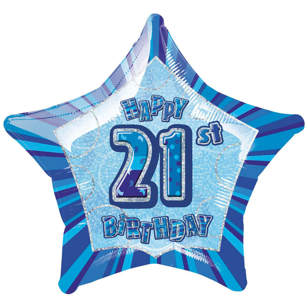 Glitz Blue 21st Birthday Star Foil Balloon