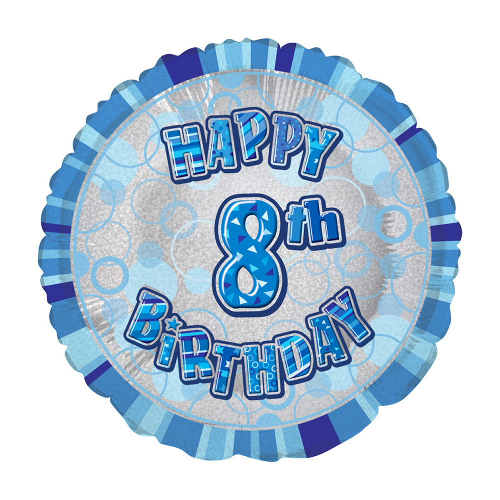 Glitz Blue 8th Birthday Round Foil Balloon