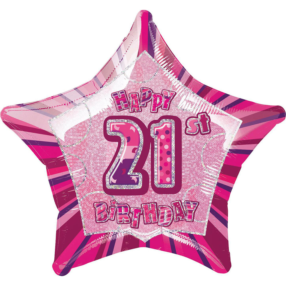 Glitz Pink 21st Birthday Star Foil Balloon