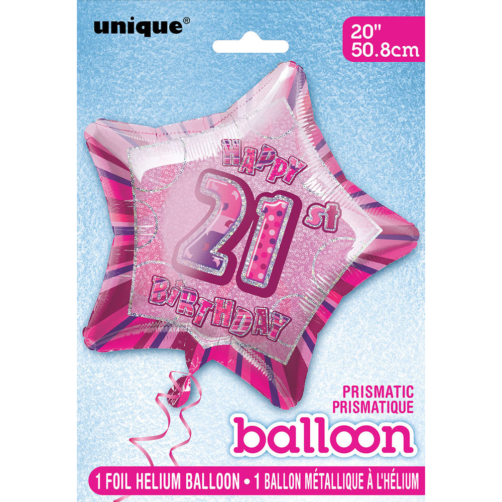 Glitz Pink 21st Birthday Star Foil Balloon