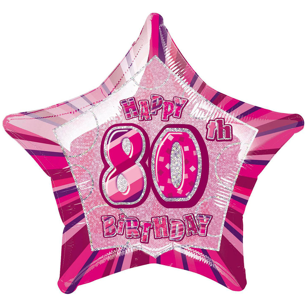 Happy 80th Birthday Star Pink Balloon