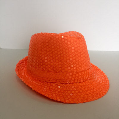 Neon Orange Sequin Fedora Hat