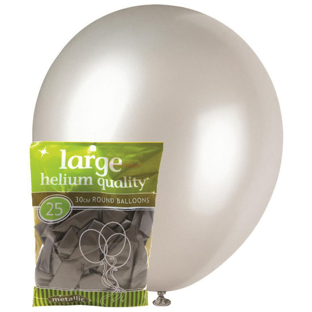 Metallic Silver Latex Balloons, Pack of 25
