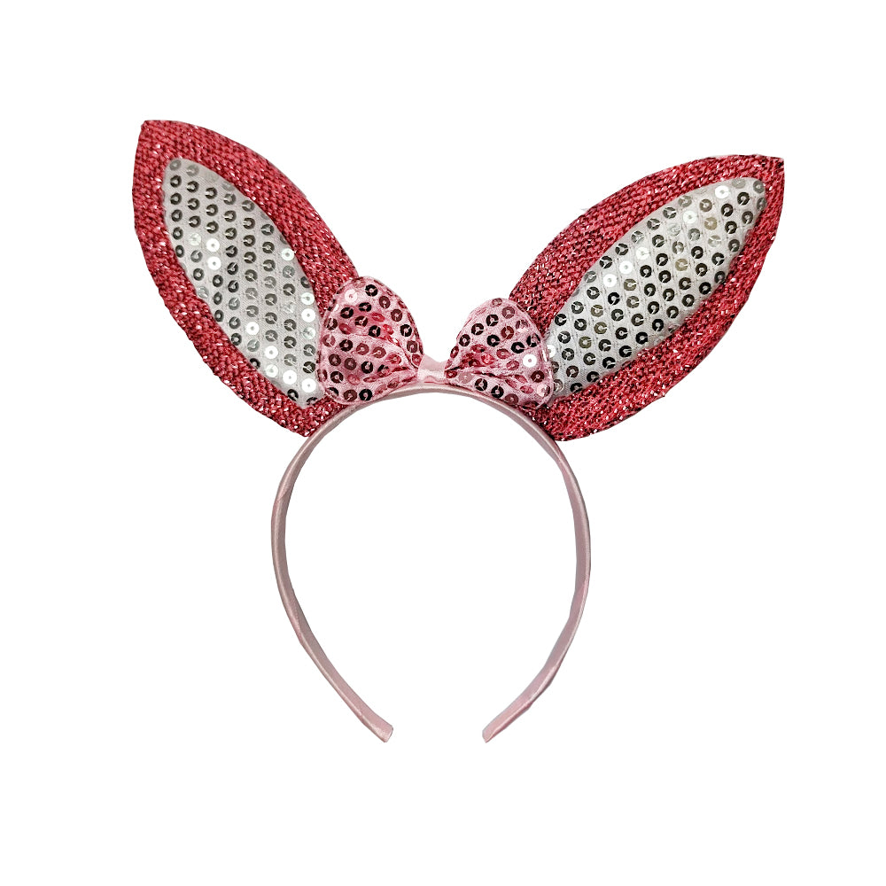 Pink Bunny Ears with Silver Sequins & Bow