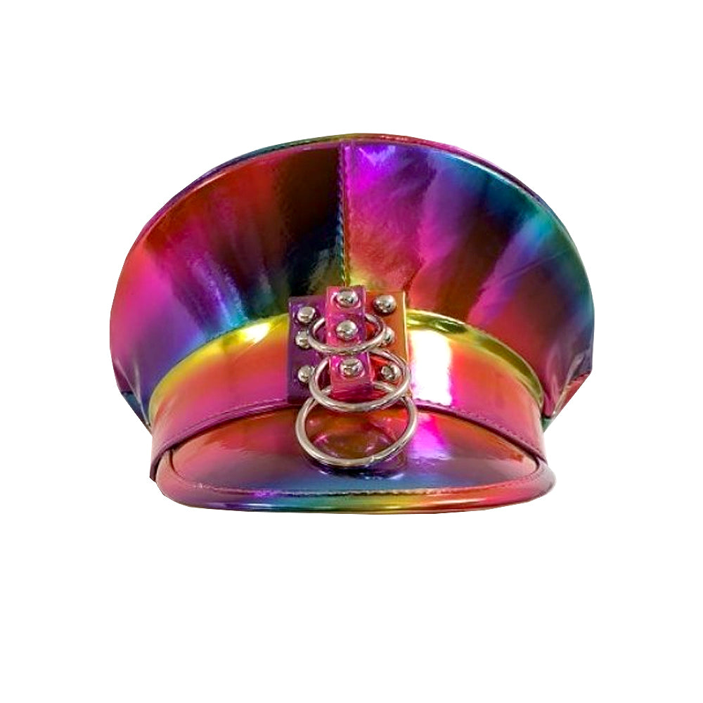 Bright Rainbow Festival Cap with Silver Rings