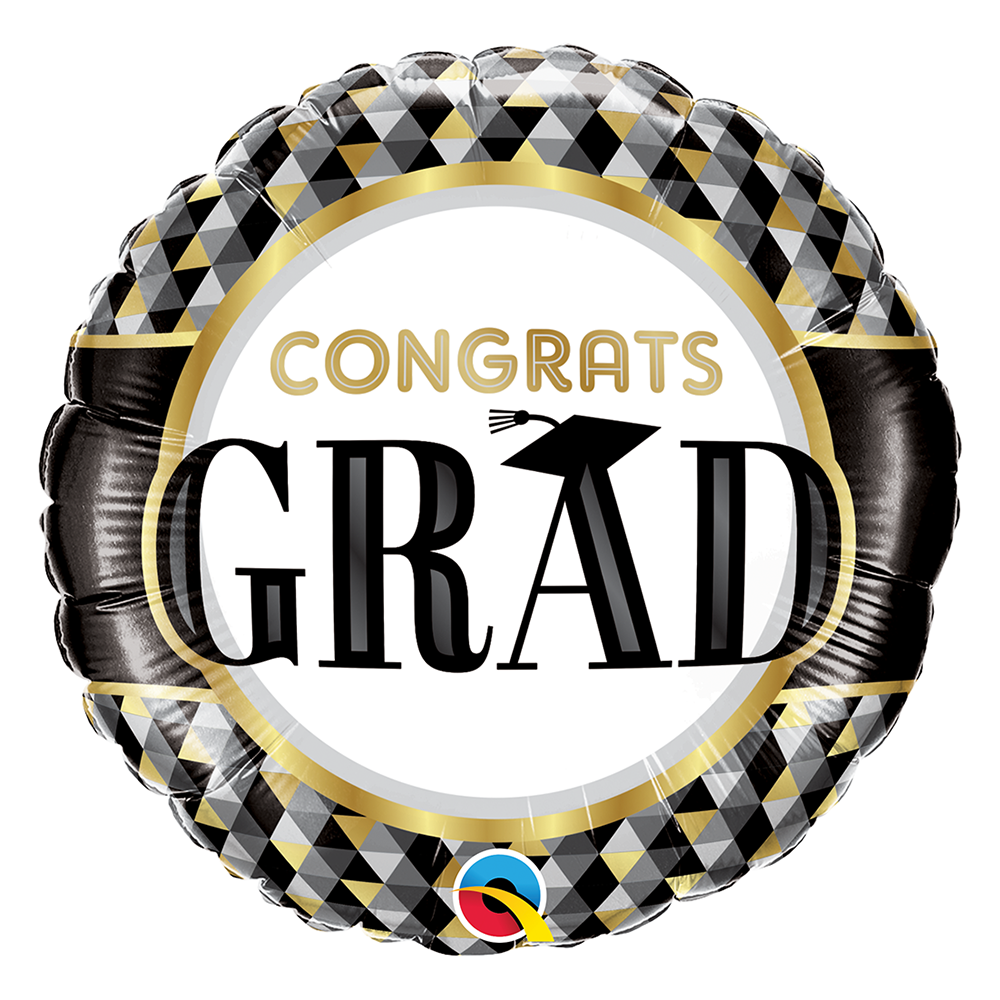 Graduation Black & Gold Patterns Round Foil Balloon