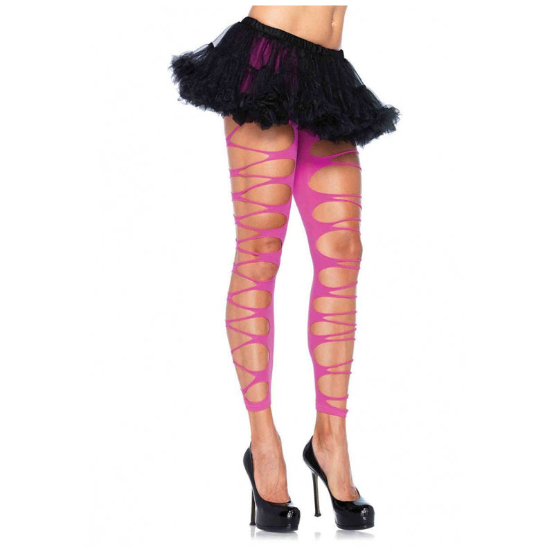 Footless Contrast Shredded Tights Neon Pink – Sydney Costume Shop