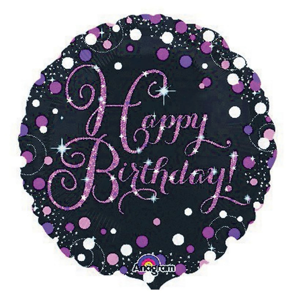 Holographic Pink Happy Birthday Balloon