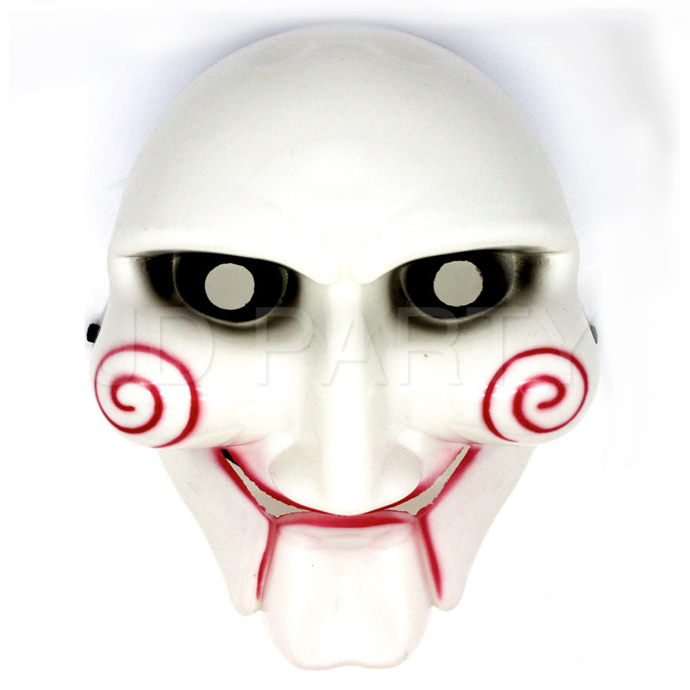 White Plastic Saw Mask With Red Swirls