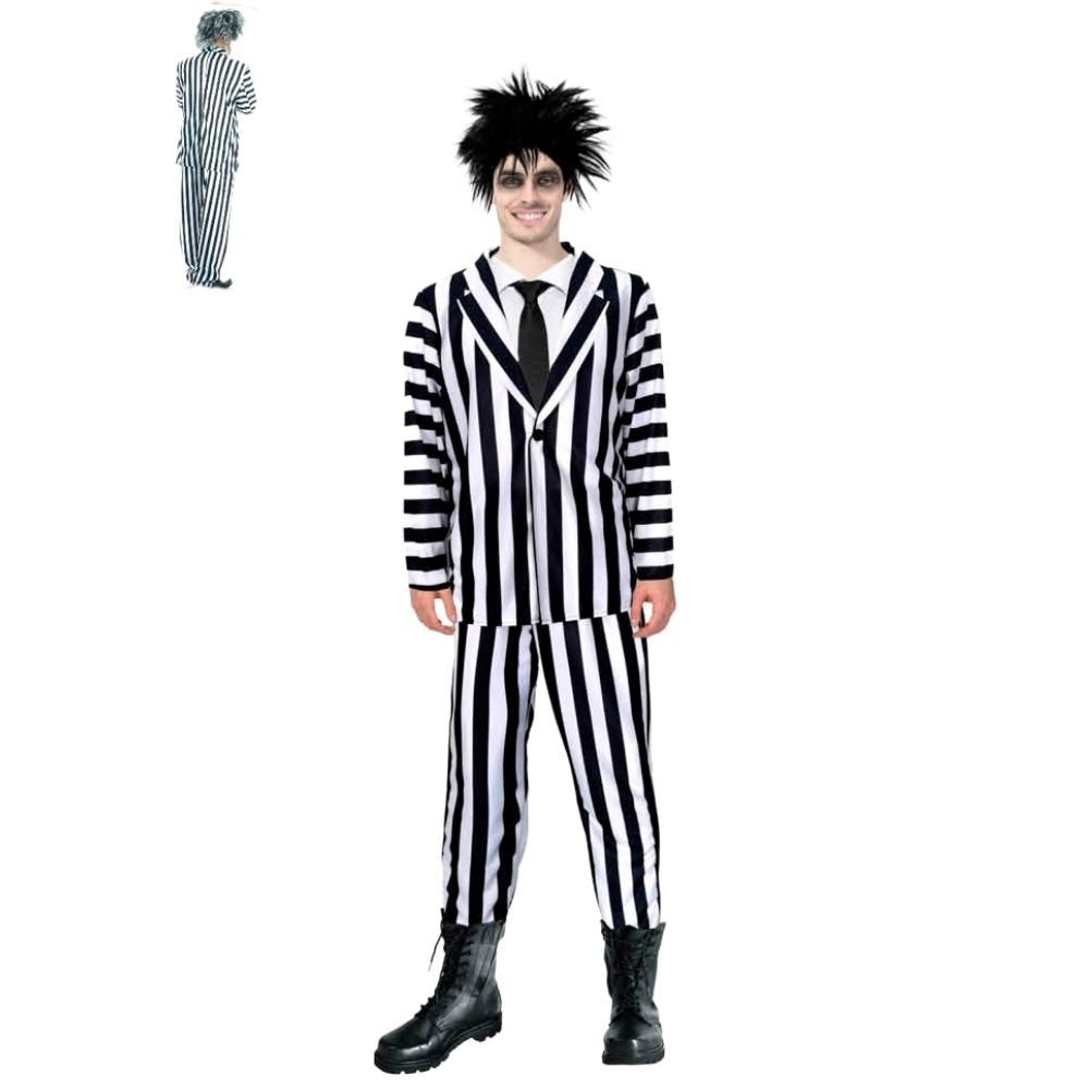 Mens BeetleJuice Black White Suit Costume