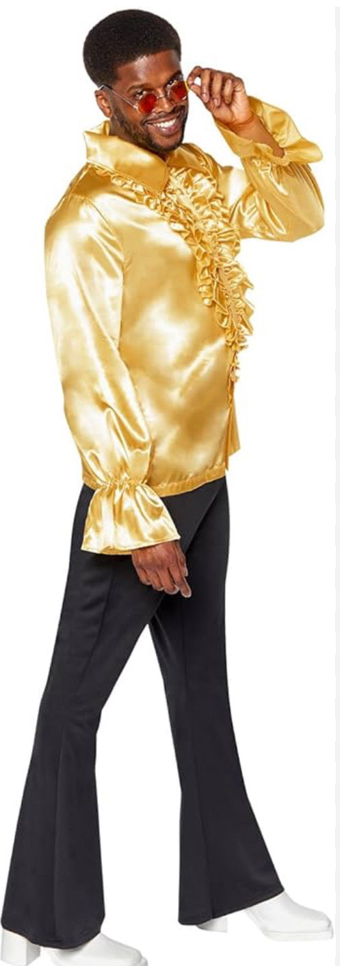 Gold Satin Ruffle Shirt