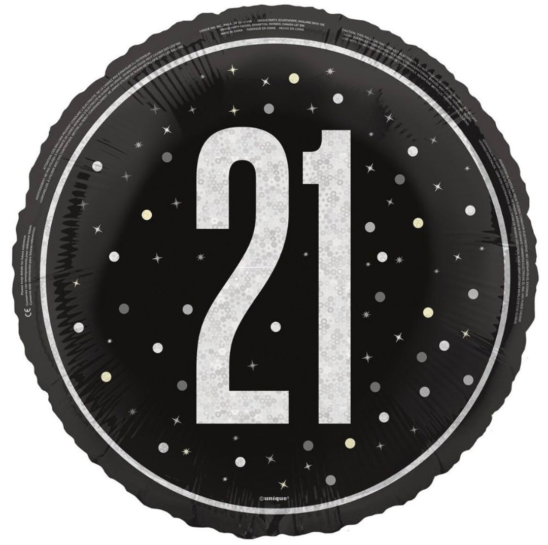 Black And Silver 21st Foil Balloon
