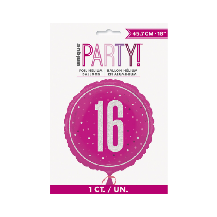 Hot Pink 16th Foil Prismatic Balloon